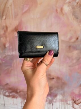 Pierre Cardin Black Leather Compact Trifold Wallet key holder